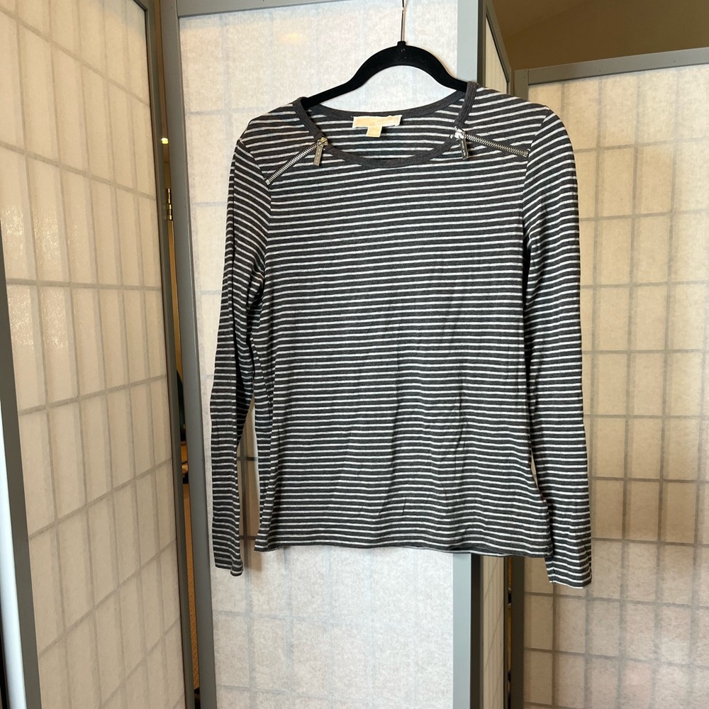 Michael Kors gray striped long sleeved top